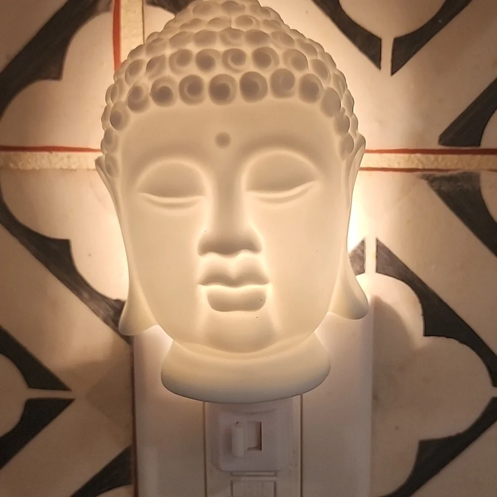 White Ceramic Buddha Head Wall Plug-In Nightlight Set Of 2 - Picture 2 of 5